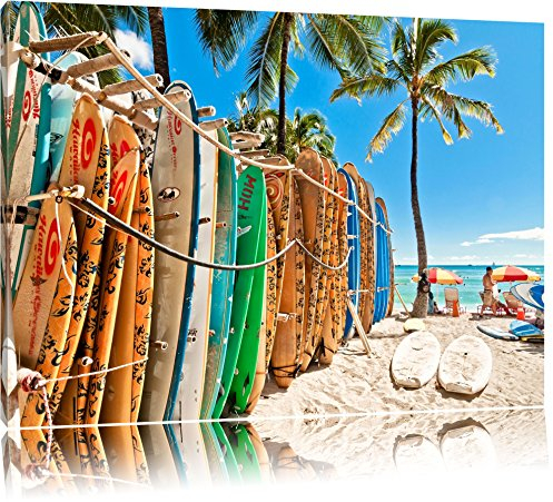 Pixxprint Surfboards am Strand, Größe: 120x80cm, Leinwandbild, fertig gespannt, Wandbild, Dekoration, Kunstdruck, kein Poster