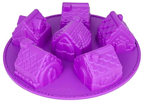 Silikonform Winter Dorf, Muffinform, Weihnachtsdorf, Lebkuchenhaus, Muffinform, Backform für Kuchen, Muffin, Brownie, Süßigkeit, Haus, Hütten, Lebkuchen, Gingerbread, Farbe: Lila