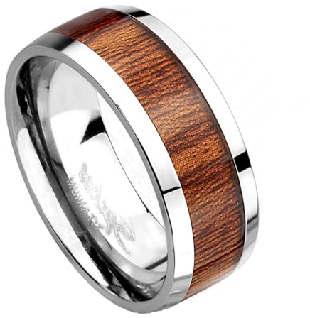 Paula & Fritz® Ring Herren Silber Holz-Inlay Solid Titan Grade 2 Größe 59 (18,8) 8-mm Breite Partnerring Verlobungsring Motiv-Ring Muster Ehe-Ring