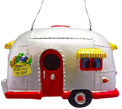Birdhouse Ornament - White Vintage Bird House RV Trailer Decorations