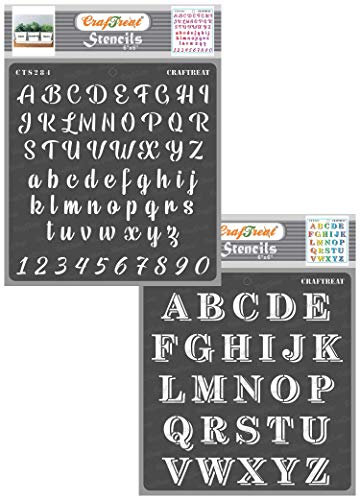 CrafTreat Wiederverwendbare Alphabet-Schablonen zum Malen auf Holz, Leinwand, Wand, Möbeln – Caps Alpha und Precious Alpha – 2er-Pack – 15,2 x 15,2 cm – Buchstabenschablonen 2,5 cm