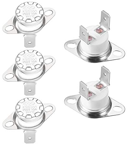 sourcing map KSD301 Thermostat 180 °C / 356 °F 10A Normalerweise geschlossen N.C. Einstellen der Schnappscheiben-Temperaturschalter für Mikrowelle, Backofen, Kaffeemaschine 5 Stück