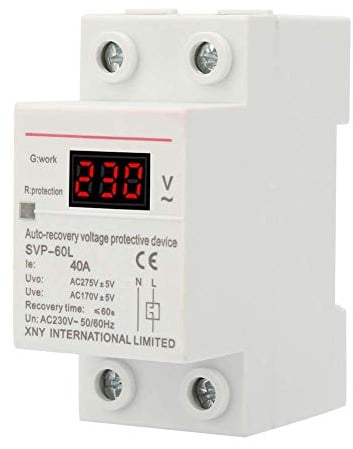 Dispositivo di Protezione Sovratensione e Sottotensione 220 V 40 A con Display di Tensione e Indicatore Luminoso, Supporto su Guida DIN Dispositivo di Protezione di Tensione 220V