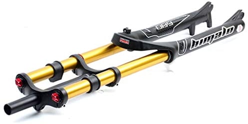 MZP Bike Front Fork 26 27.5 29 Inch Double Shoulder Control MTB Downhill Hydraulic Suspension Straight Tube Ultralight Aluminum Alloy Bicycle Shock Absorber (Color : Gold, Size : 27.5inch)