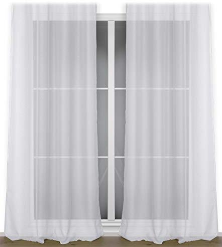 BEAUTEX Vorhang mit Kräuselband oder Ösen, transparente Gardine Dolly, Farbe und Größe wählbar (Kräuselband - Breite 140 cm - Höhe 250 cm - 2 Stück - Weiß)