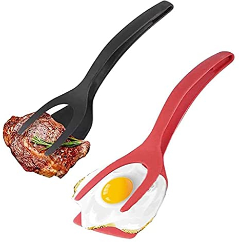 2 Pcs Silicone Egg Spatula 2 in 1 Tongs Grip and Flip Spatula, 2 in 1 Non-stick Fried Egg Turners for Egg Steak Frying Turning Grilling Kitchen Cooking Tool