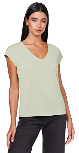 VERO MODA Damen Einfarbiges Stretch T-Shirt Basic V-Neck Top Oberteil Tief Angesetzte Schultern VMFILLI