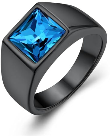 GoldChic JEWELRY Anello Pietra Zaffiro Ossidiana Alta Trasparenza Intarsio 3D Tagliato a Diamante Anello Uomo Acciaio Misura IT 14-32