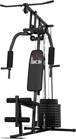 HOMCOM Palestra Multifunzione per Allenamento a Casa e Professionale, Stazione Fitnes in Acciaio con Pesi da 45kg, 135x103x200cm, Nero