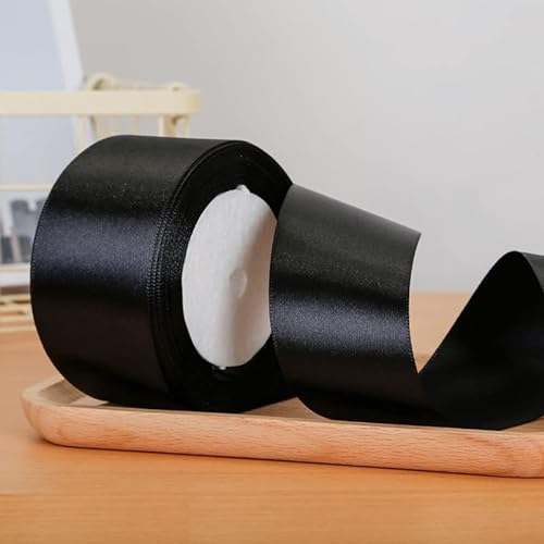 2 Rollen Schwarz schleifenband, Geschenkband Schwarzer Stoffband, Satinband Ribbon Schwarz Dekoband.(50mm/25yard)