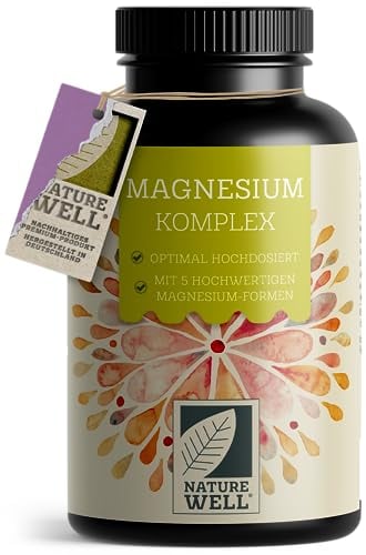 Magnesium Komplex 180 Kapseln, 400 mg pro Tag aus 5 hochwertigen -Formen: -Oxid, Citrat, Bisglycinat, Malat & Ascorbat, optimale Bioverfügbarkeit, Vorrat für 3 Monate