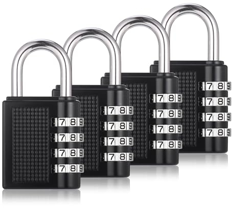 4 Pcs Combination Padlock, Heavy Duty Metal Padlock for Gym Locker, Padlocks with Code, Gym Padlock, Locker Padlocks, Waterproof Combination Lock for Locker Outdoor Gate Shed (Black)