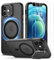 Lanhiem für iPhone 12 Hülle/für iPhone 12 Pro Hülle für MagSafe mit Ständer und 2 Stück Schutzfolie, Magnetische Stoßfest Handyhülle für iPhone 12 Case Schutzhülle Durchscheinende Matt Cover, Schwarz