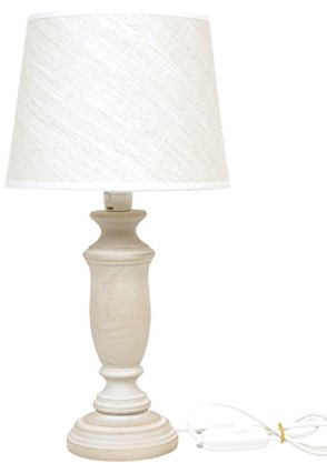 LIGUORO SHOP Lampada Lume Da Tavolo Abatjour Con Base In Legno Color Tortora e Paralume Color Tortora In Cotone. (Lampada Piccola 40 cm)