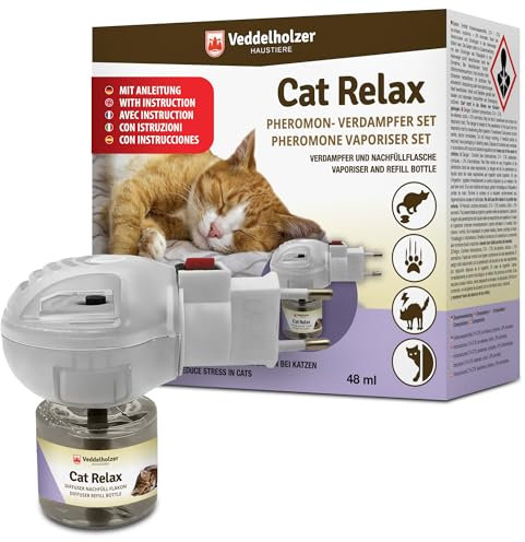 Veddelholzer Relax Cat Pheromone Katzen Diffusor Set bestehend aus Verdampfer + 45ml Flakon Beruhigungsmittel für Katzen Entspannungs & Anti Stress Mittel für Katzen urinieren verhindern gegen kratzen