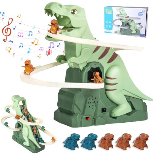Jouet Dinosaure Grimpeur, Jouet-Dinosaure Escaladeur, J-ouet Musical Dinosaure Électrique avec Glissade et Escalade, J-ouet Dinosaure-Électrique Grimpeur d'Escaliers Dino Slide Track pour enfants