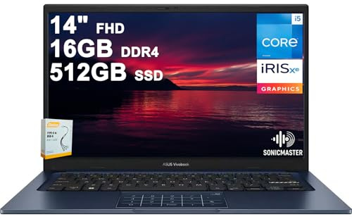 ASUS VivoBook 14 Business Laptop | 14 FHD Anti-Glare Intel 10-core i5-1334U | 16GB DDR4 512GB SSD | Type-C Privacy Camera SonicMaster Long-Lasting Battery Fast Charging Win11 w/DLCA Accessory