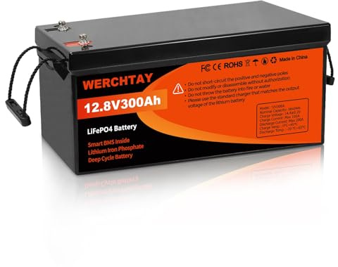 Lifepo4 300Ah 12V Batterie, 3840Wh Energie Lithium Akku eingebaut in 200A BMS, Max 25000 Zykluszeiten und 10-Jahres Lebensdauer, Ideal für Solaranlage, Wohnmobil, Stromspeicher, Off-Grid