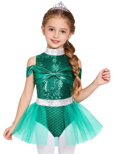 YOOJIA Flicka Unitard sjöjungfrukjol för barn glittrande ballettkläder cosplay kostym för flickor dansträning