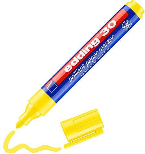 edding 30 Brillant-Papiermarker - gelb - 1 Permanent Marker wasserfest - Rundspitze 1,5-3 mm - leuchtende Farben - lichtbeständige Markierung auf Papier, Karton, Kunststoff, Metall oder Glas