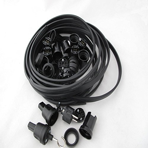IKu GmbH Illu Lichterkette 10 M - 10 Fassungen Bausatz Garten Party Lichterkette E 27 Schwarzes Kabel