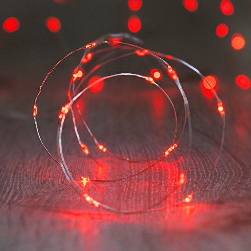 Lights4fun 20er LED Draht Micro Lichterkette rot Batteriebetrieb Lichterkette Draht Batterie Timer