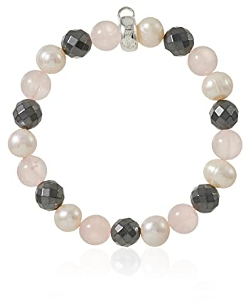 Thomas Sabo Damen Charm-Armband Hämatit Rosenquarz Süßwasserzuchtperlen 925 Sterling Silber X0188-581-7