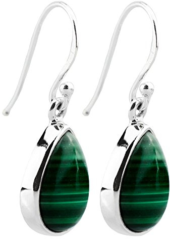 I-be,Malachit Edelstein Ohrringe Tropfen 925 Silber, Länge 3,3 cm im Geschenketui, 393614 g S