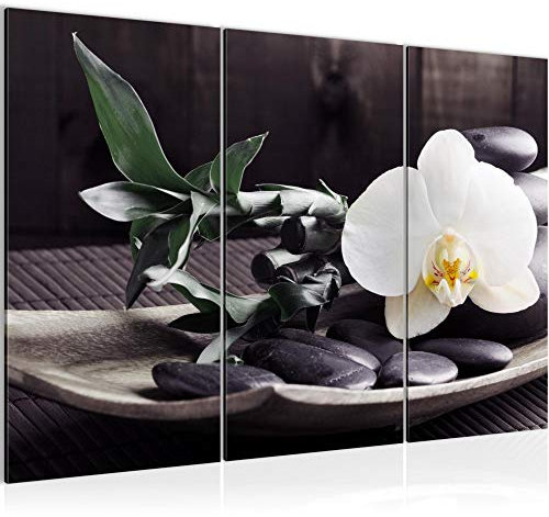 Runa Art Feng Shui Orchidée Peinture Tableau Salon XXL Noir Blanc Bambou 120 x 80 cm 3 Parties Decoration Murale 502331c