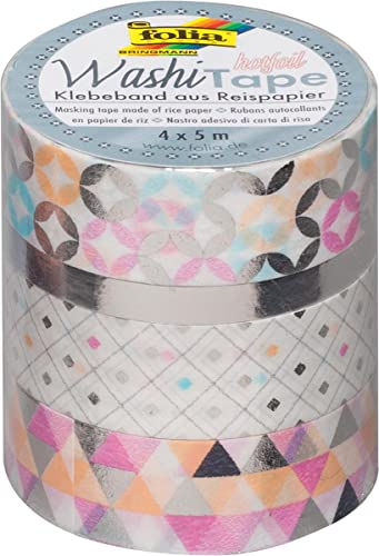 folia 26417 Deko-Klebeband Washi-Tape Hotfoil Silber, 4er Set