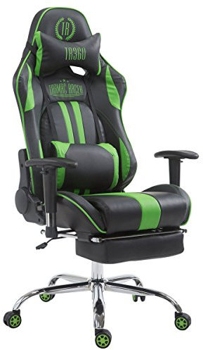 CLP Gaming Bürostuhl XL Limit mit Kunstlederbezug I Gamingstuhl mit Metallgestell I Schreibtischstuhl höhenverstellbar, Farbe:schwarz/grün, Fußablage:mit Fußablage