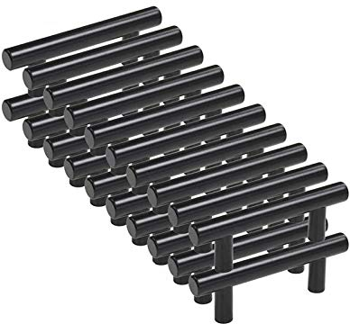 MARGUERASW 20pcs Poignee Meuble noir Poignée de Meuble Cuisine noir T Poignées Placard Tiroir Noir Entraxe 96mm