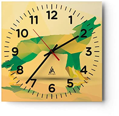Modern Wanduhr Wolf modern Grafik 40x40cm Quadrat Groß Wand Uhr Glas Analog Zimmeruhren Küche Büro Wohnzimmer Glasuhr Wall Clock Dekoration Design Wanddekoration Küchenuhr C4AC40x40-2809
