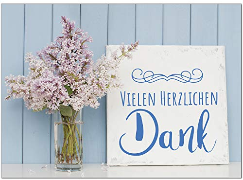 10 x Dankeskarten mit Umschlag - Flieder Blumen Vintage - Danksagungskarten, Danke sagen, nach Hochzeit, Geburt, Baby, Taufe, Geburtstag, Kommunion, Konfirmation, Jugendweihe