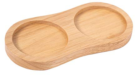 DeroTeno Salz- und Pfeffermühlentablett, Innendurchmesser 6 cm, Mühlenuntersetzer, Mühlenhalter für Zwei Mühlen aus Gummibaumholz, Esstischschutz (Pfeffermühle und Salzmühle Nicht enthalten)