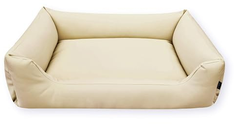 4L Textil Mario Wasserfestes Hundebett Kunstleder Beige Hundekorb aus Kunstleder Hundekörbchen Kunstleder Hundebett Leder Imitat Hundebett Lederoptik (100x70 cm, Beige)