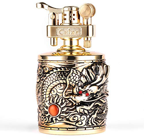 Mecheros Gasolina Antiguos - Encendedor clásico Palisandro Retro Madera Maciza Encendedor Creativo Queroseno, Reutilizable, Antiguo (Combustible no Incluido),Dragon-Golden