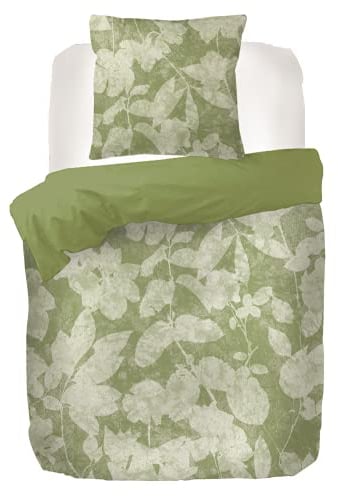 Kayori Satin-Bettwäsche-Garnitur Kibu Farbe Grün Größe 155x220+80x80cm Wendebettwäsche Baumwolle Fair Trade