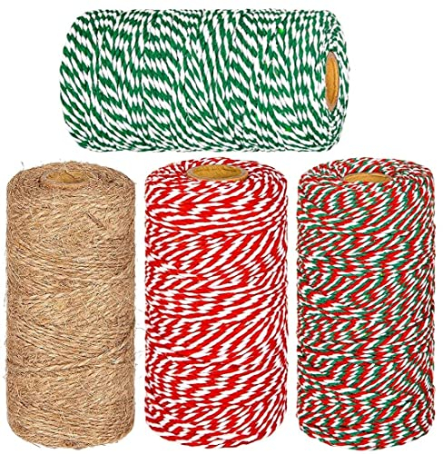 LATERN 4 Pzs Navidad Cuerdas De Yute Y Cordel De Algodón Rollos 1312 Pies Rojo Blanco Verde Hilo De Algodón Hilo De Yute Envolver El Cordón De Cuerda Para Navidad Manualidades De Bricolaje Regalos