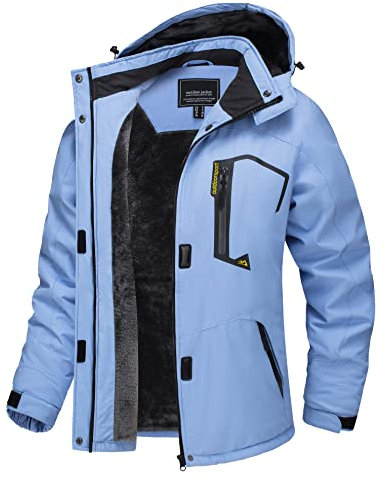 TACVASEN Vestes Imperméables pour Femmes pour Activités Extérieures avec Capuche Manteau Chaud Doublé en Fleece pour Dames Veste coupe-vent pour Randonnée Manteau Isolant pour Ski Bleu,XXL