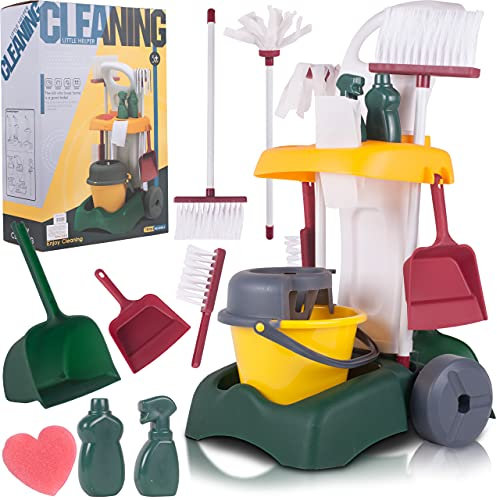 MalPlay Reinigungs-Set mit Eimer | 14 TLG | Spielzeug-Reinigungsprodukte | Haushaltsspielzeug mit Mopp, Besen und Eimer | für Kinder ab 3 Jahren