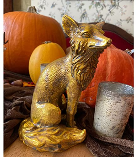Goldener Fuchs sitzend groß 9x18cm Poly Figur Skulptur Herbst Dekoration Herbst Wald Herbstdeko Gold