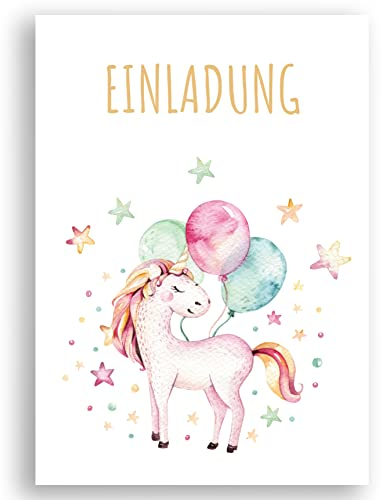 Friendly Fox Aquarell Einhorn Einladung, 12 Einladungskarten Einhorn zum Kindergeburtstag Mädchen, Einladungskarten Mädchen Geburtstag Taufe, Einhorn Party