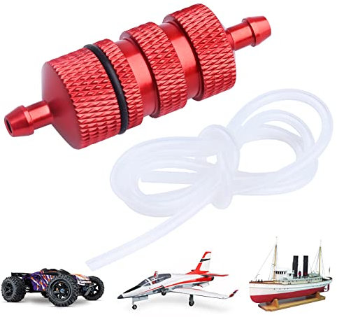 Aluminum RC Fuel Filter and Silicone Tubing for Nitro Powered RC Car RC Airplane Models (Red)
