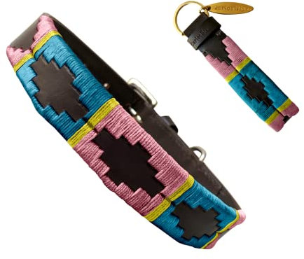 Carlos Diaz Echtes Leder gewachstes Premium-Polo-Hundehalsband mit Stickerei XS