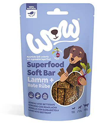 WOW Soft-Snacks I Bars Lamm I Lammfleisch mit Roter Rübe für Hunde I 100% Natur I Nahrungsergänzung I Belohnung beim Spiel & Training (1x 150g)