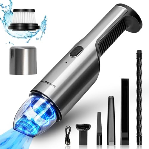 Aigostar Harolds - Aspirapolvere portatile per auto con ricaricabile USB e filtro HEPA, aspirapolvere per auto/casa/ufficio