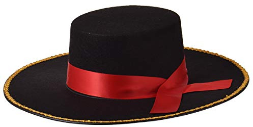 BPURB Spanischer Bull Fight Hat Matador Kostüm Schwarz und Rot Sombrero Hut für Damen Herren (Schwarz mit Goldbesatz)