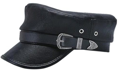 Damen Herbst Trend Leder Militär Hüte Mode Dekoration Flat Cap Casual Prom Tide Wintermütze Schwarz, Schwarz , 7 / 7 1/4, 57-59