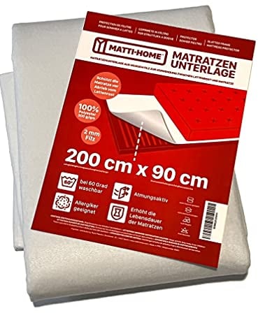 Matti-Home Matratzenunterlage aus Filz für den Lattenrost 90 x 200 cm atmungsaktiver Matratzenschoner aus Nadelfilz 100% Polyester Weiß